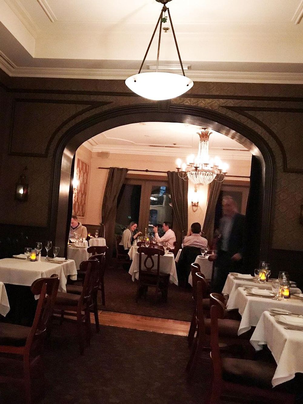 Elegant restaurant interior with warm lighting and classic decor, ideal for fine dining experiences.