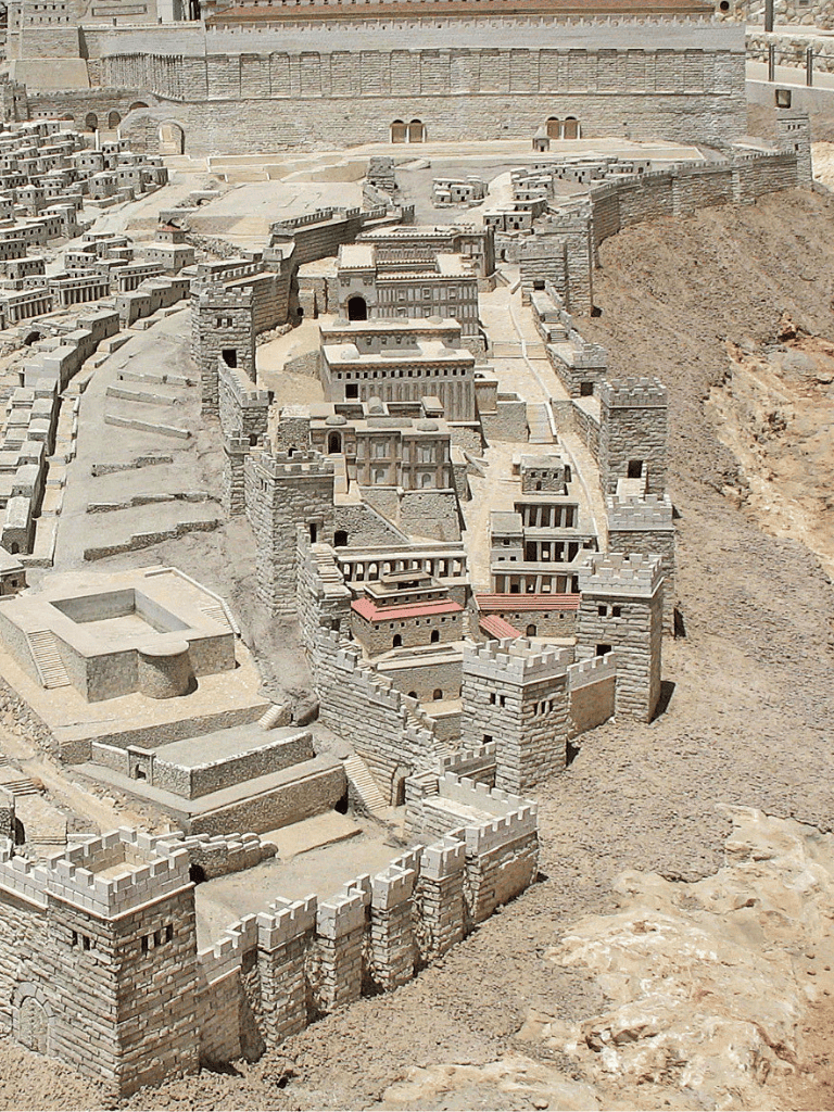 Ancient city model showing historic fortress and architecture, walking tours in archaeological sites.