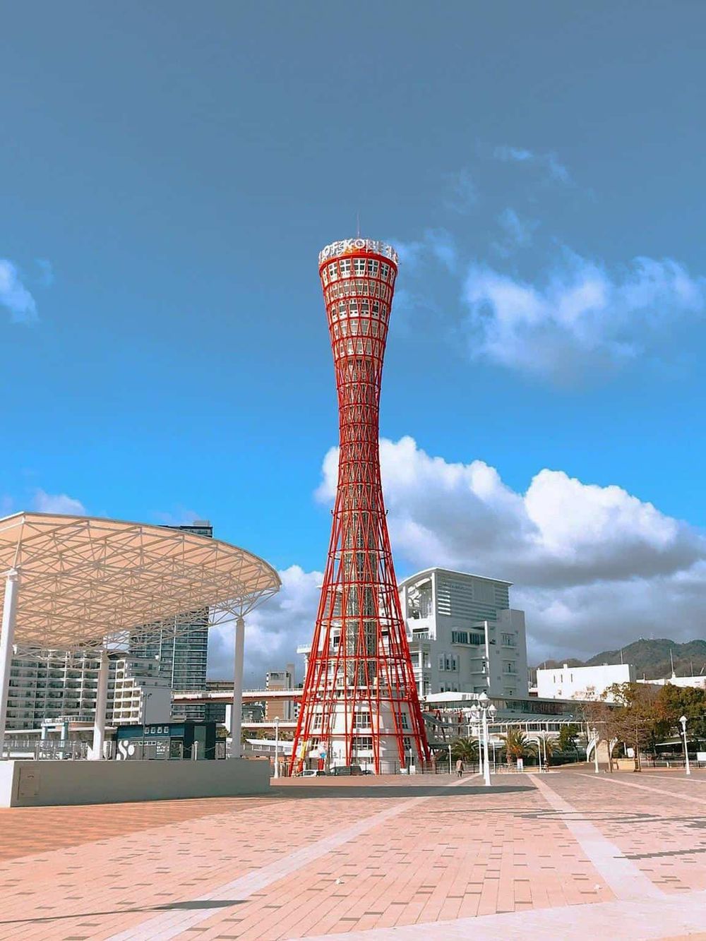 Colorful tower in Osaka, Japan, popular tourist landmark and observation point.