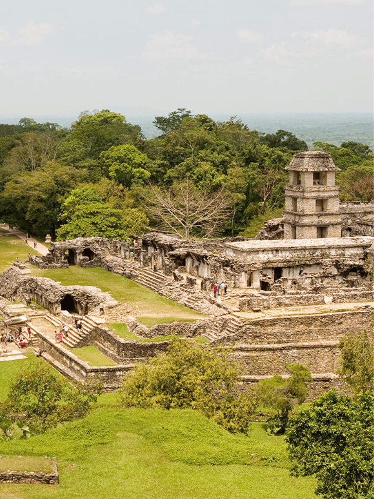 Ancient Mayan ruins surrounded by lush green forest at QuestForDirections archaeological site.