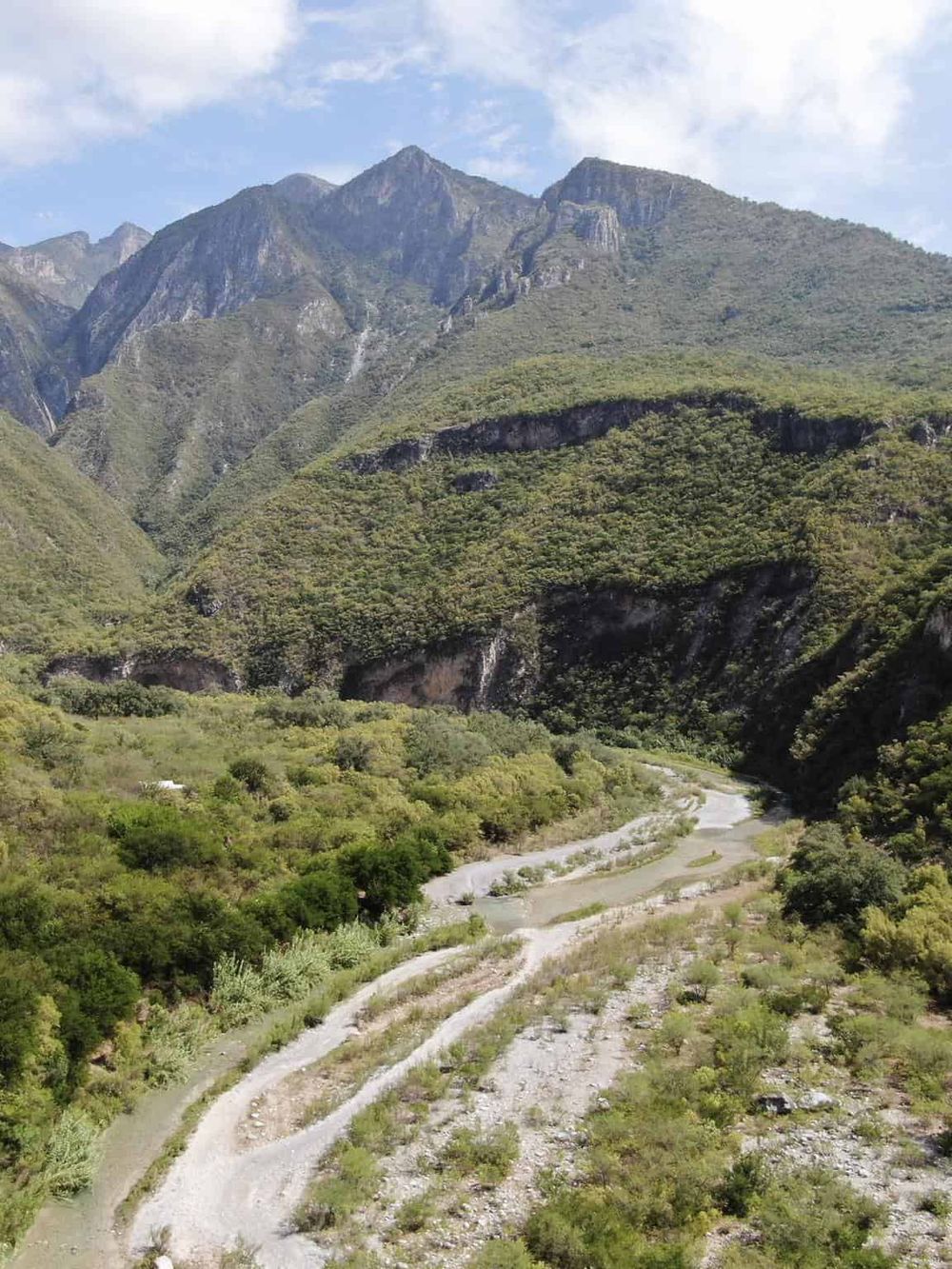 Stunning mountain landscape with lush greenery and winding river, perfect for outdoor adventure and exploration.