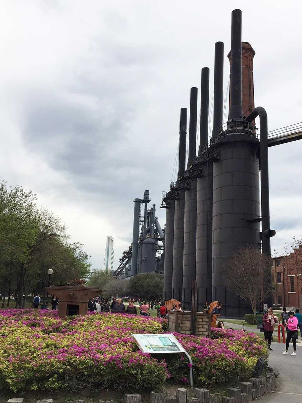 Industrial history and smokestacks at the Quests for Directions industrial site in Dallas, Texas.