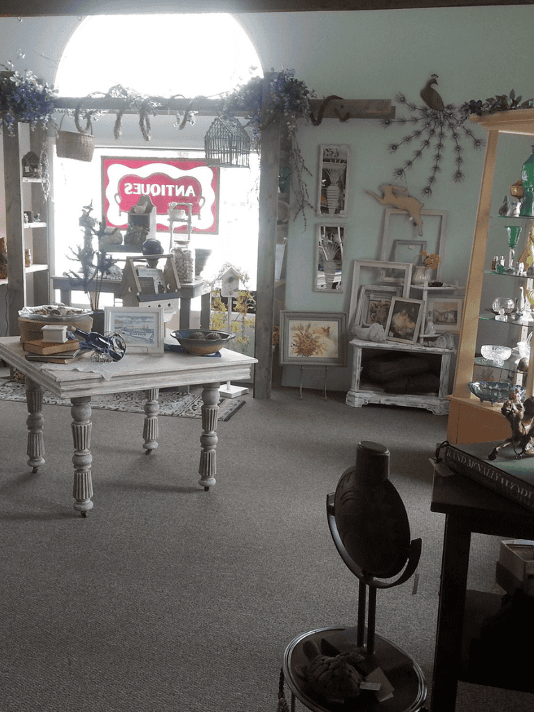 Antiques shop interior with vintage decor and collectibles for unique home accents.