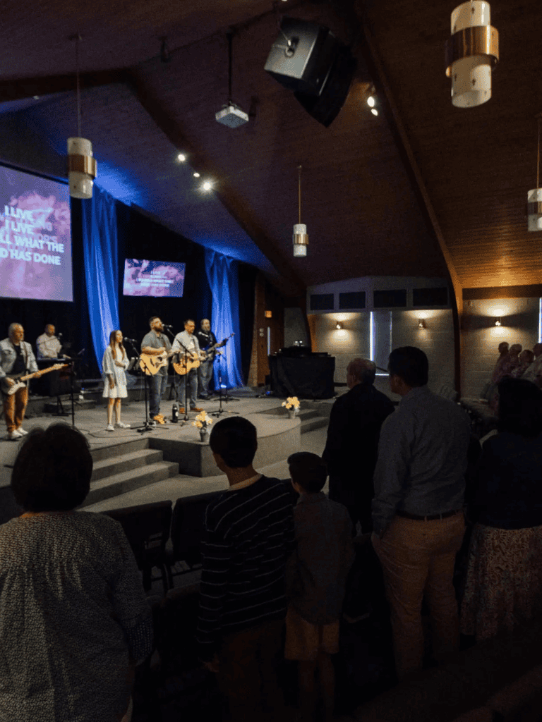 Live worship band performing on stage at QuestForDirections event center.
