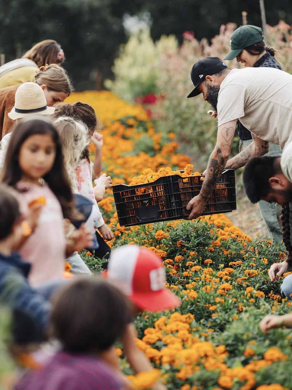 Colorful fall flower workshop at QuestForDirections, engaging community in outdoor floral activities.