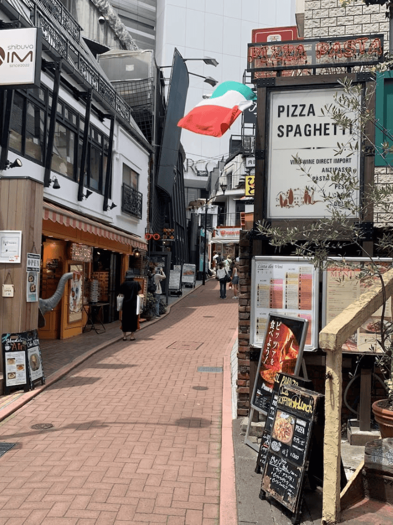Aluminum Pizza Pasta Signboard close-up, street view of a busy outdoor dining area, vibrant nightlife scene, bustling city street, Italian restaurant signage.
