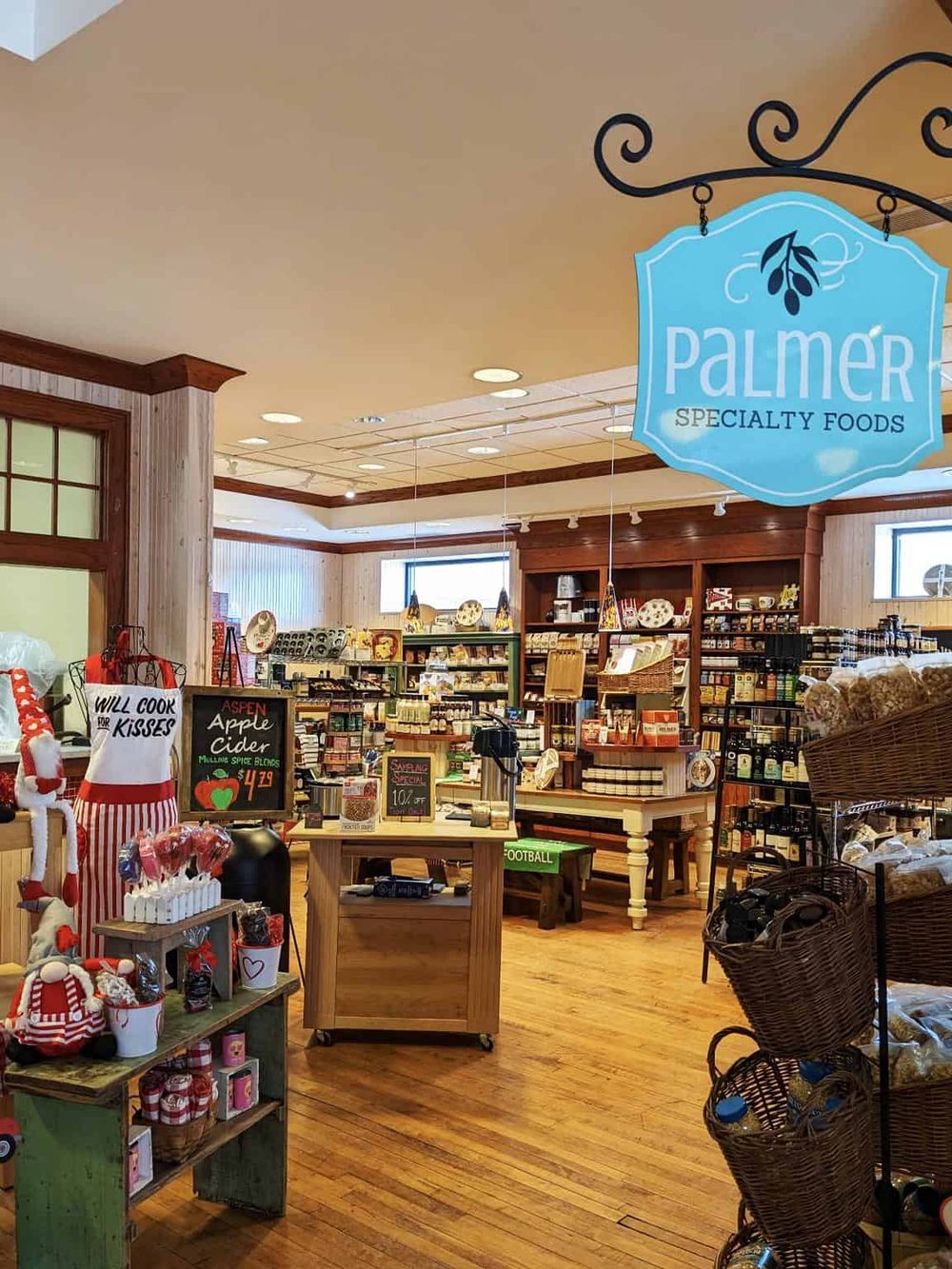 Charming specialty foods store interior with wooden accents and colorful displays, perfect for gourmet shopping and food enthusiasts.