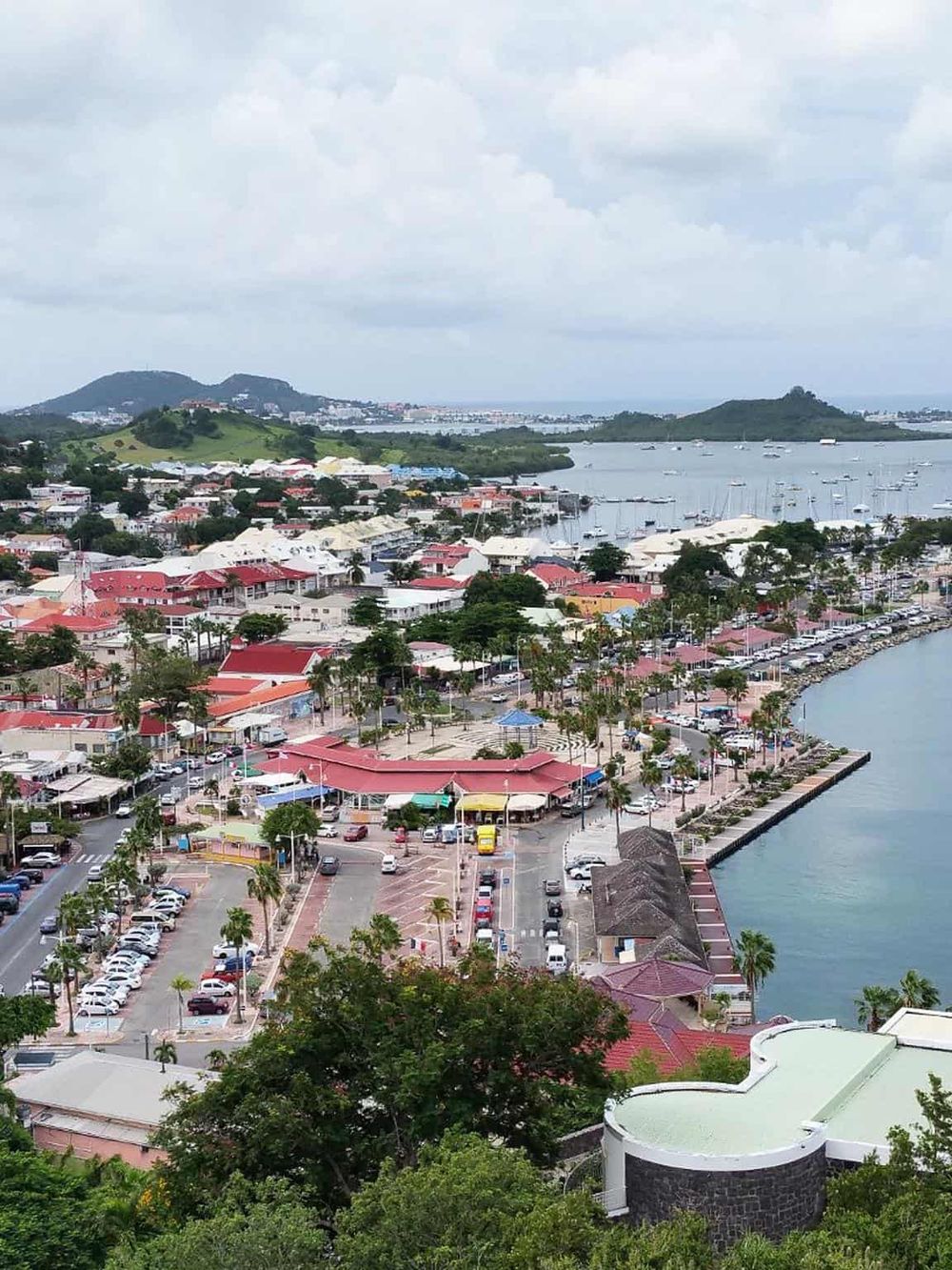 Colorful coastal town with harbor, boats, and lush greenery, perfect for travel and exploration.