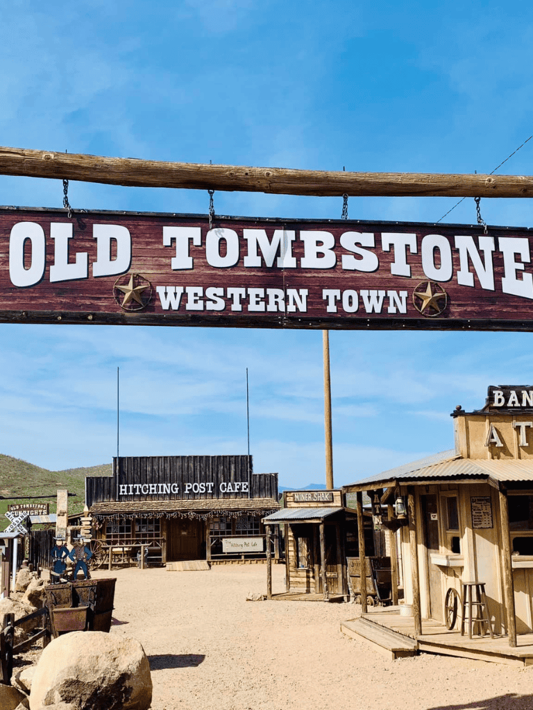 Old Tombstone Western Town with rustic buildings and attractions.
