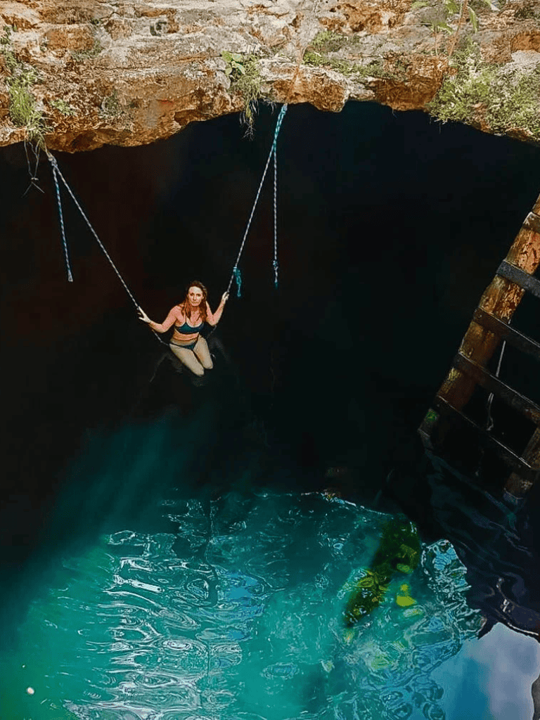 Deep well with water swing at QuestForDirections adventure site.