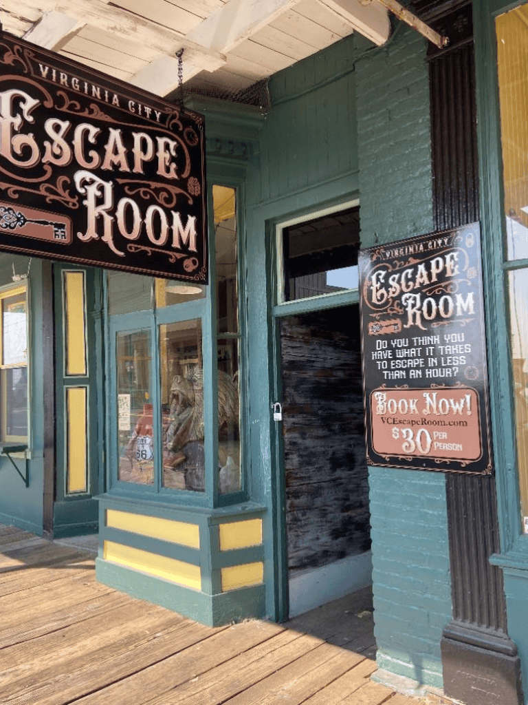 Hidden escape room at Virginia City with interactive puzzles for a fun team activity or adventure experience.