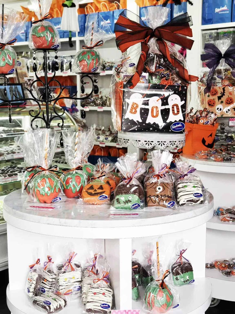 Colorful Halloween-themed candy and gift display at Quest for Directions. Perfect for holiday treats and spooky celebrations.