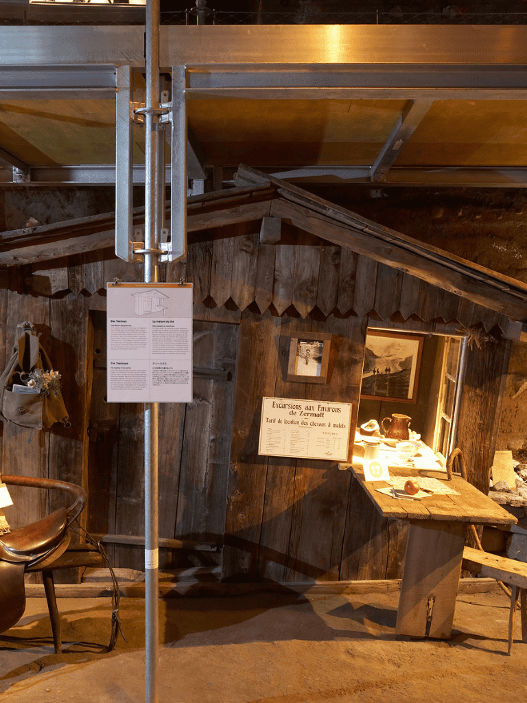 Rustic wooden display at QuestForDirections museum highlighting local history and exhibits.
