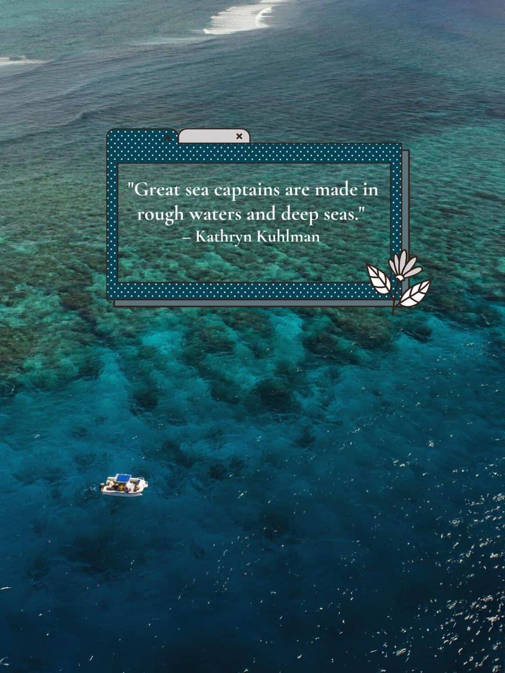 Aerial view of clear blue ocean waters with boat, promoting navigation and maritime travel.