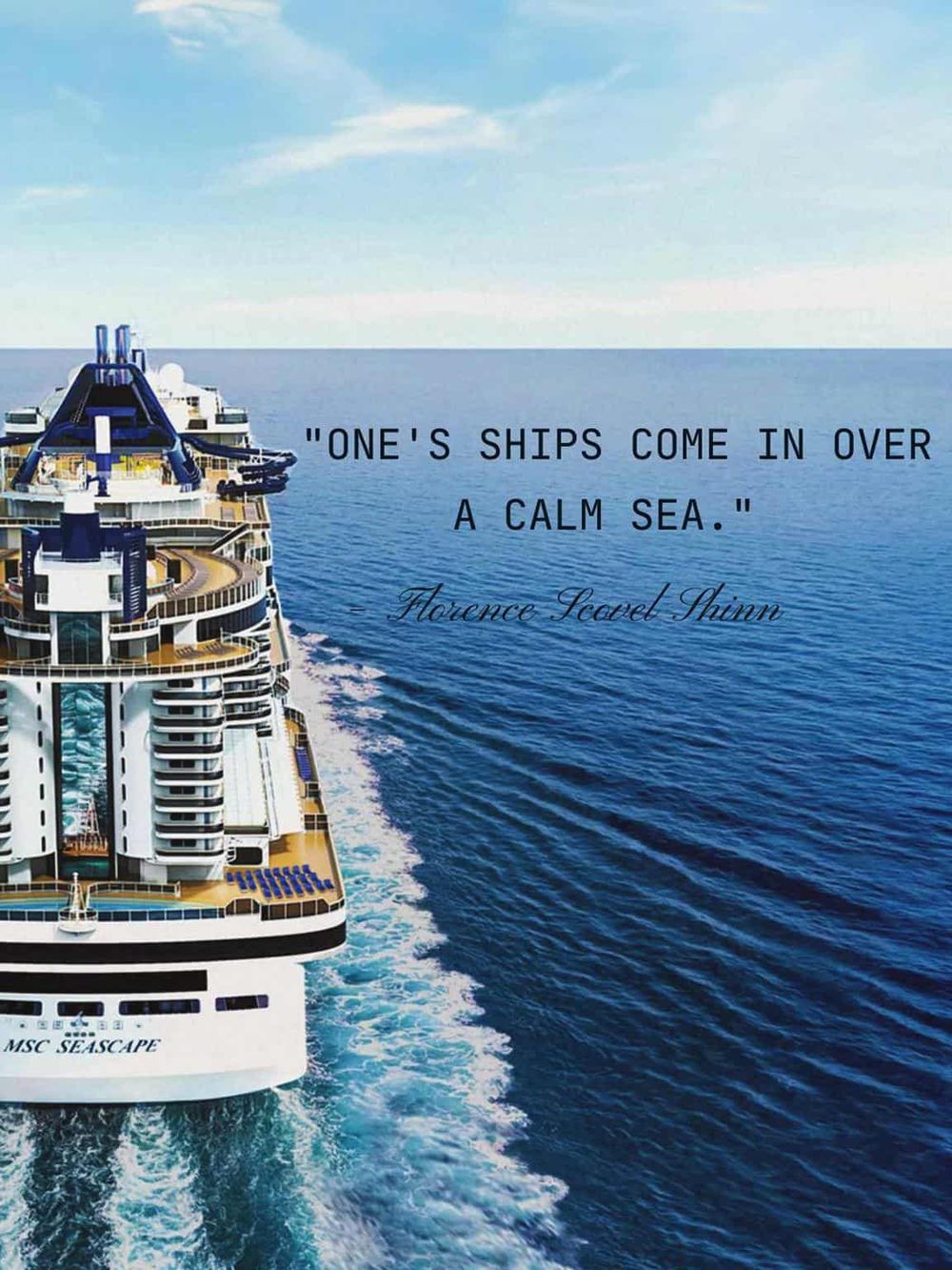Luxury cruise ship sailing on calm ocean waters, peaceful sea travel scene.