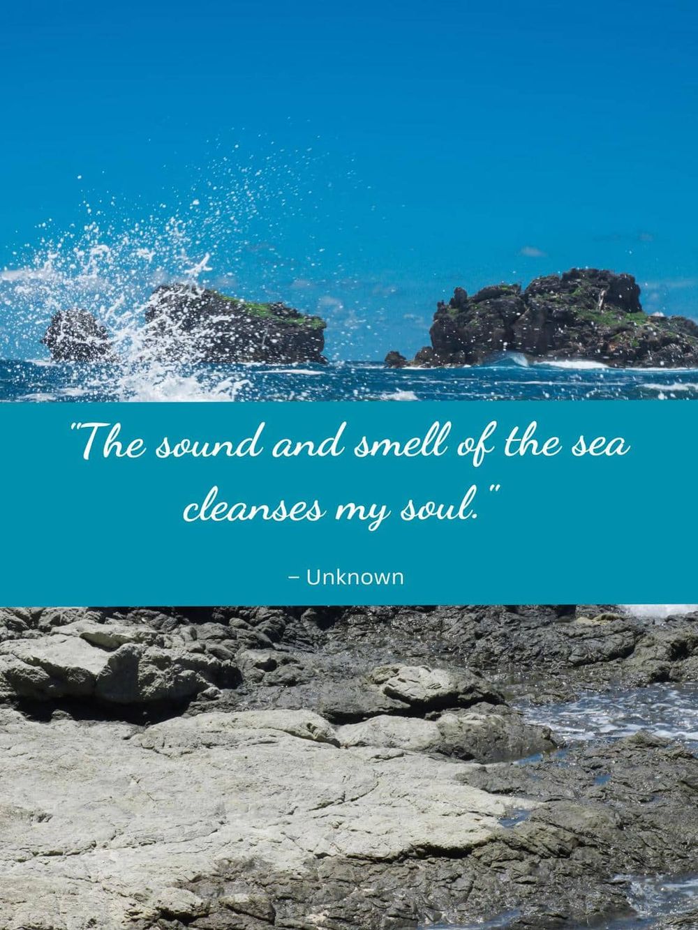 Saltwater waves crashing against rocks at the ocean shoreline.