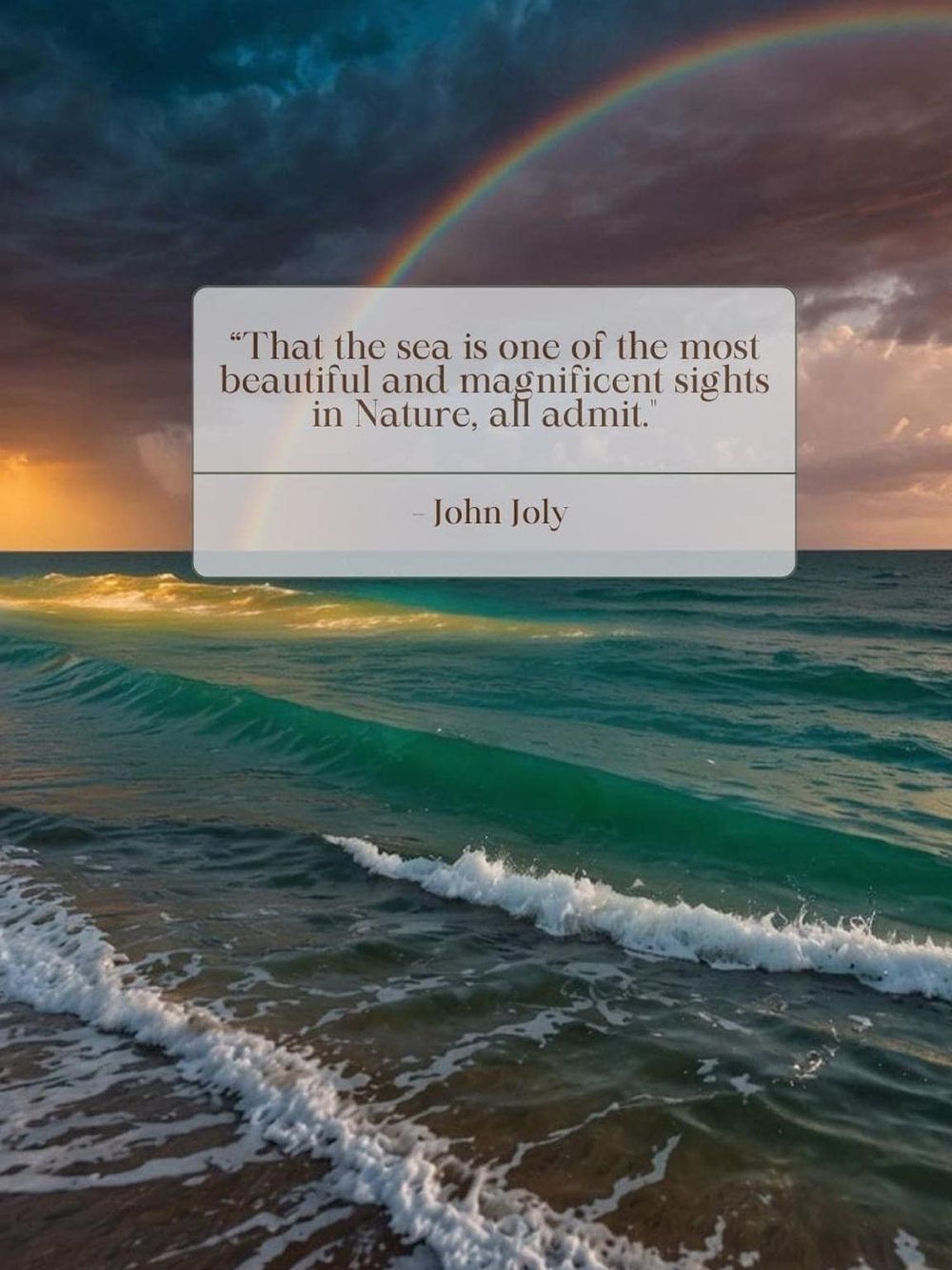 Vibrant rainbow over ocean waves during sunset, inspiring beauty of nature and sea views.