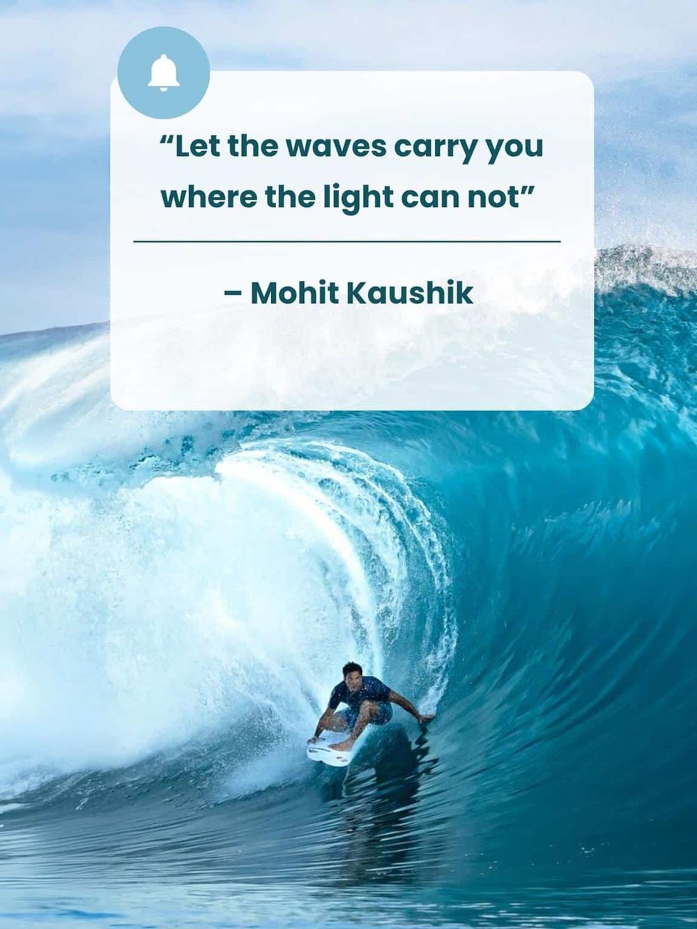 A motivational quote about overcoming challenges by riding a wave, emphasizing resilience and perseverance.