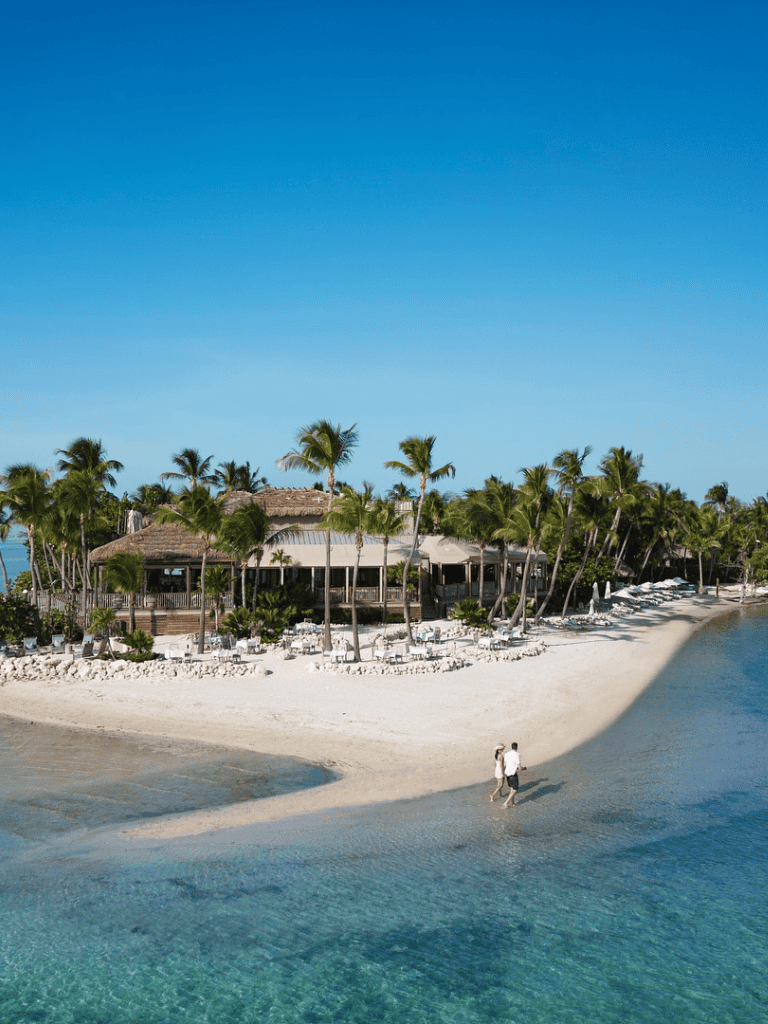 Luxurious beach resort with palm trees, white sands, and ocean views, perfect for tropical vacations.