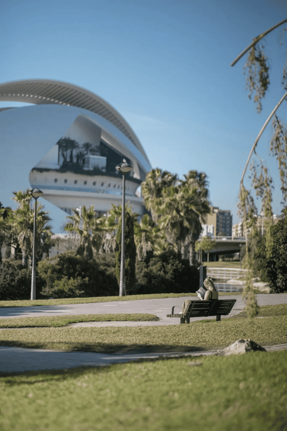 Modern architectural building with park and greenery in Los Angeles, California.