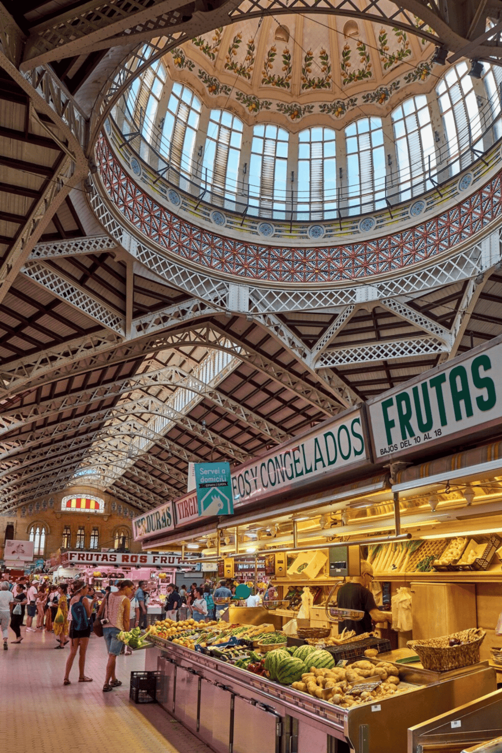 Fresh vegetables and fruits at the historic Mercado de Olvera in Spain.