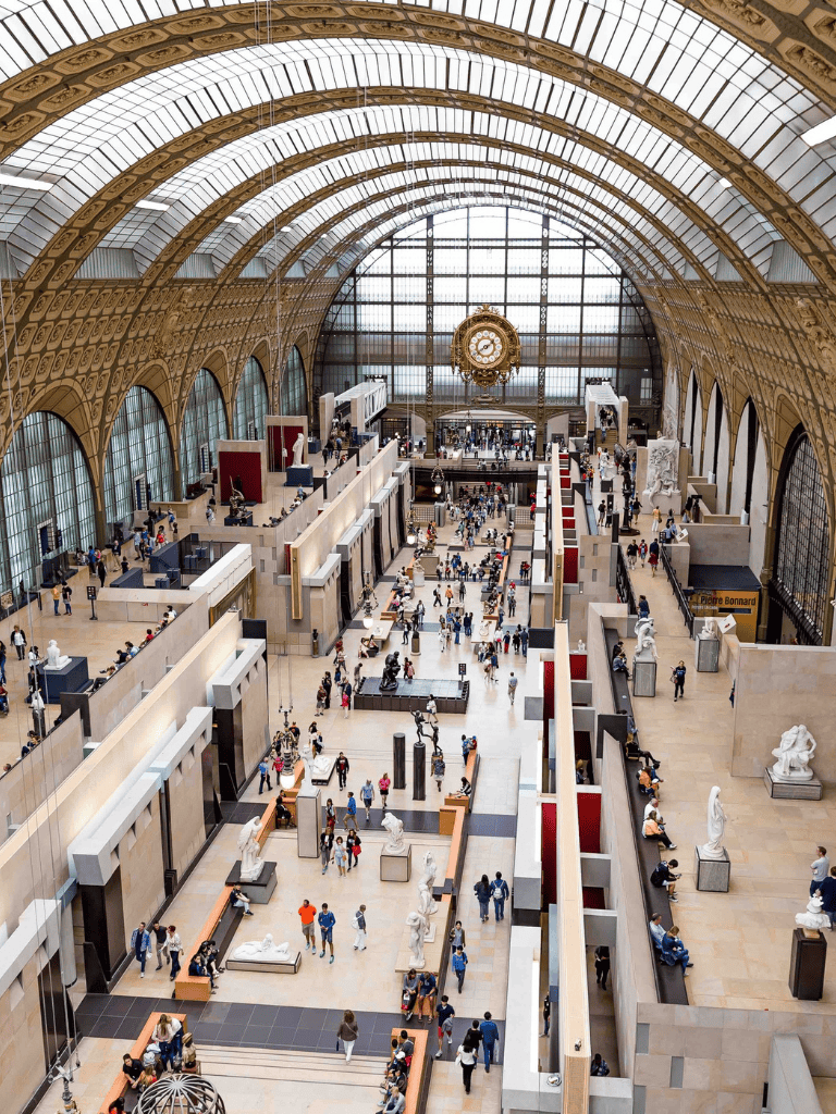 Museum of Fine Arts Paris interior architecture, grand glass dome, classical sculptures, art gallery, cultural museum space.