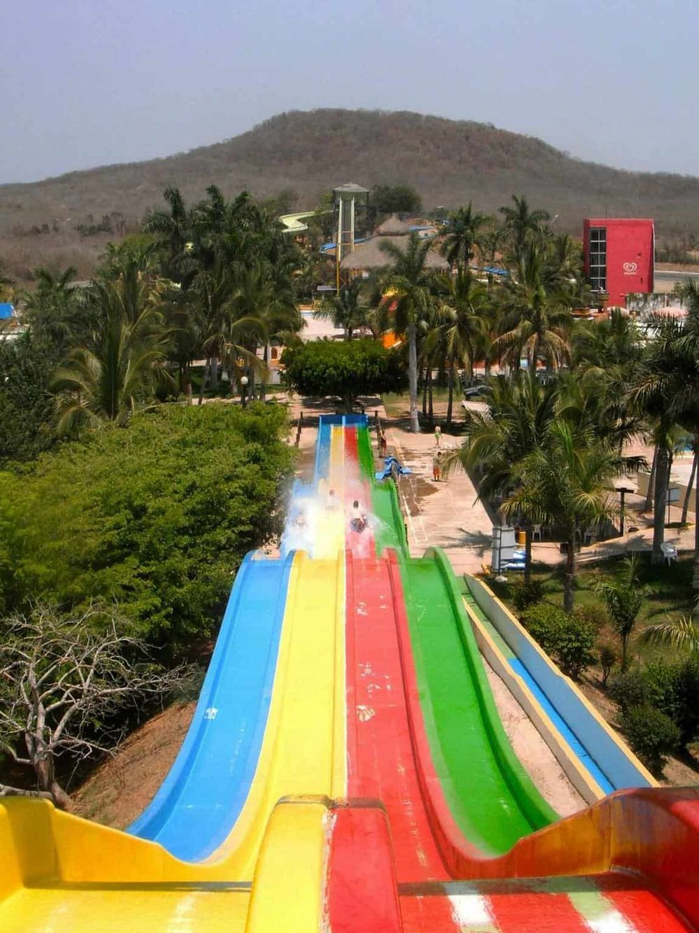 Colorful water slides at Quest for Directions water park for family fun and adventure.