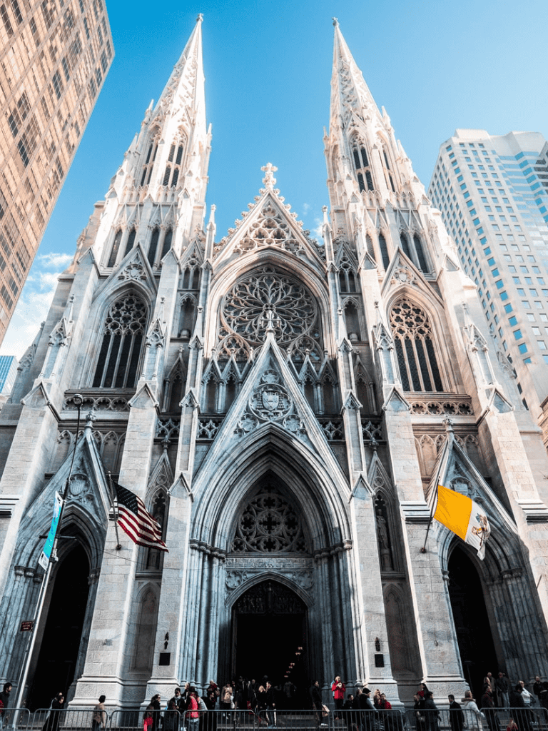 Majestic Gothic cathedral in downtown New York City, iconic architecture.