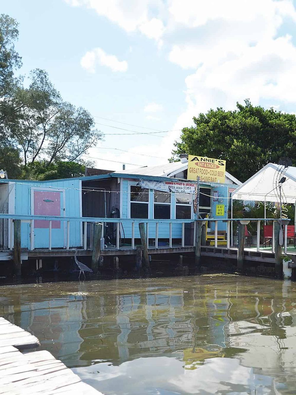 Charming waterfront bait and tackle shop offering fresh seafood, cold beer, and fishing supplies.