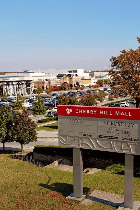 Cherry Hill Mall shopping center with popular retail stores and parking area, New Jersey destination.