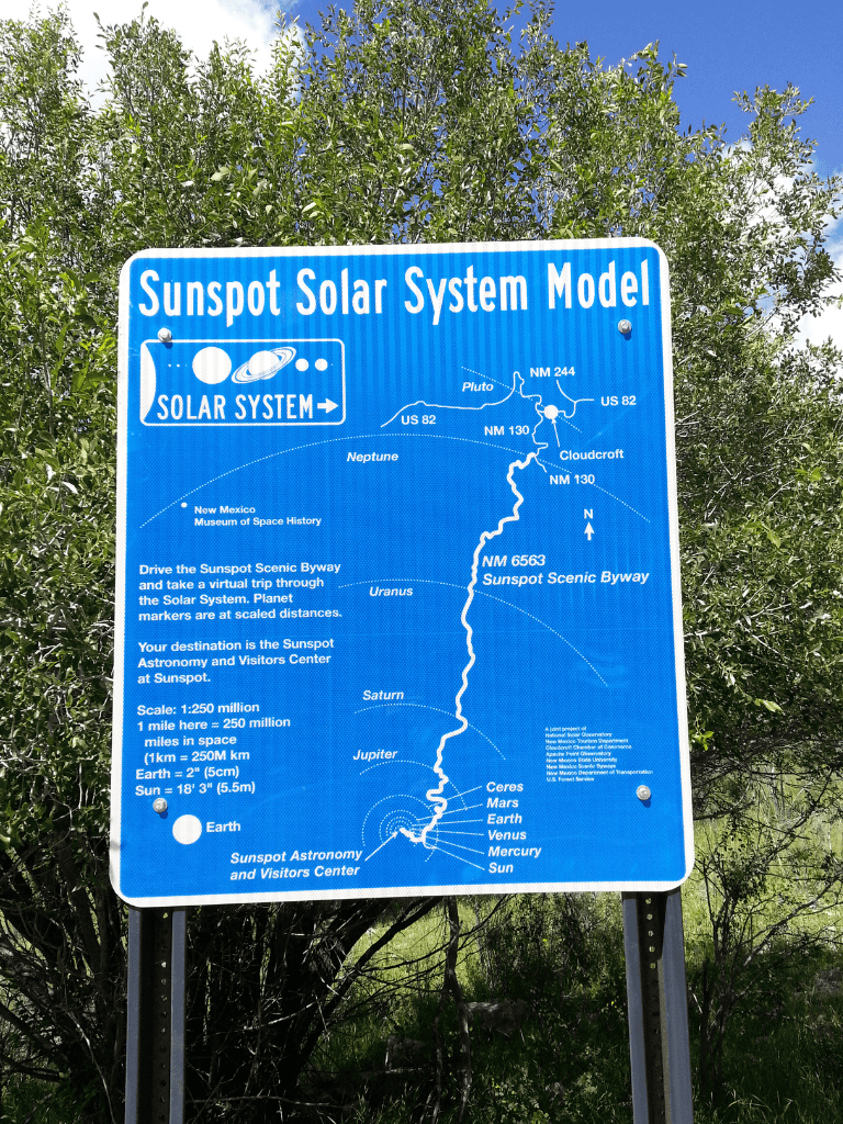 Sunspot Solar System Model educational sign at Quest for Directions.