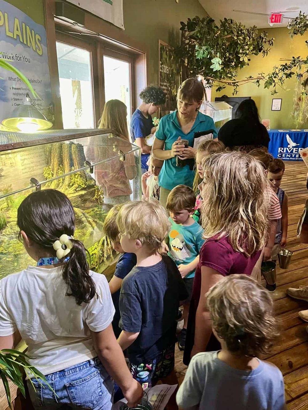 Kids observing aquatic life at Quest for Directions educational center, engaging in fun and learning experiences.