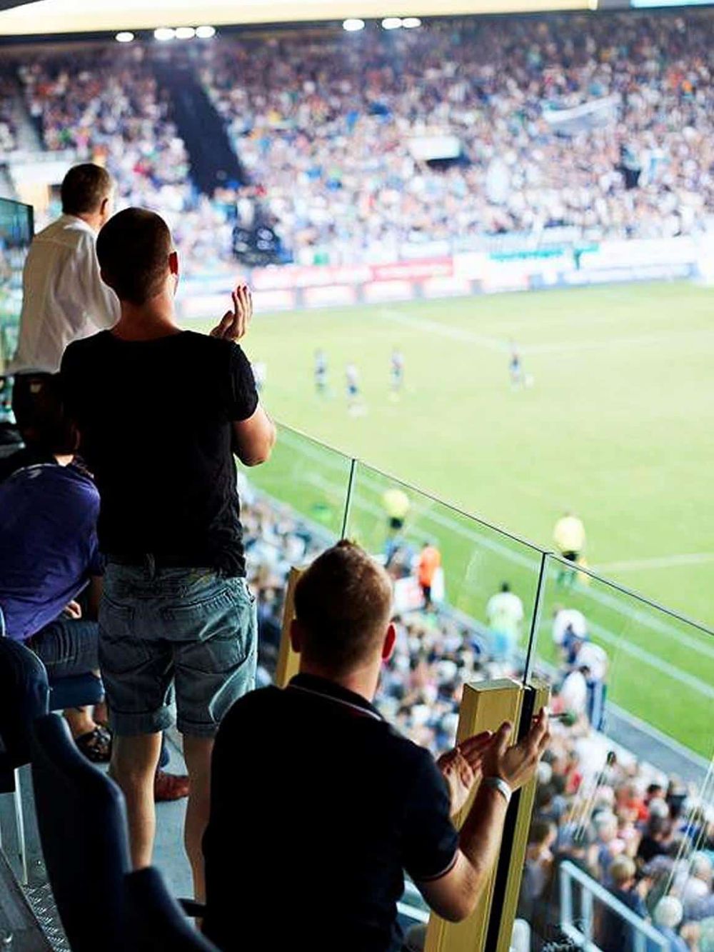 Spectators at a soccer stadium, enjoying live sports, emphasizing sports event attendance and stadium experience.