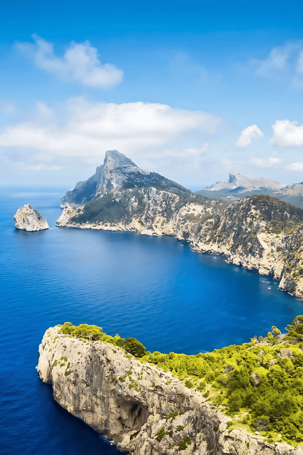 Secluded coastal cliffs and blue waters of the island, perfect for travel planning and outdoor exploration.