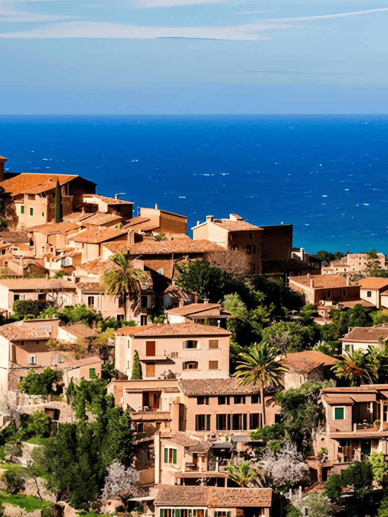 Coastal hillside village with Mediterranean-style homes overlooking the sea, scenic ocean views, lush greenery, and vibrant community atmosphere.