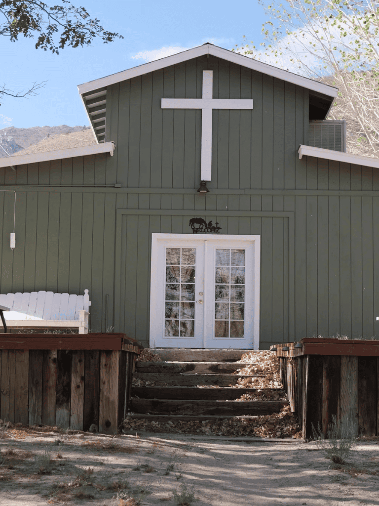 Chapel with Cross and Welcome Sign - Ideal for Faith-Based Events and Spiritual Gatherings.