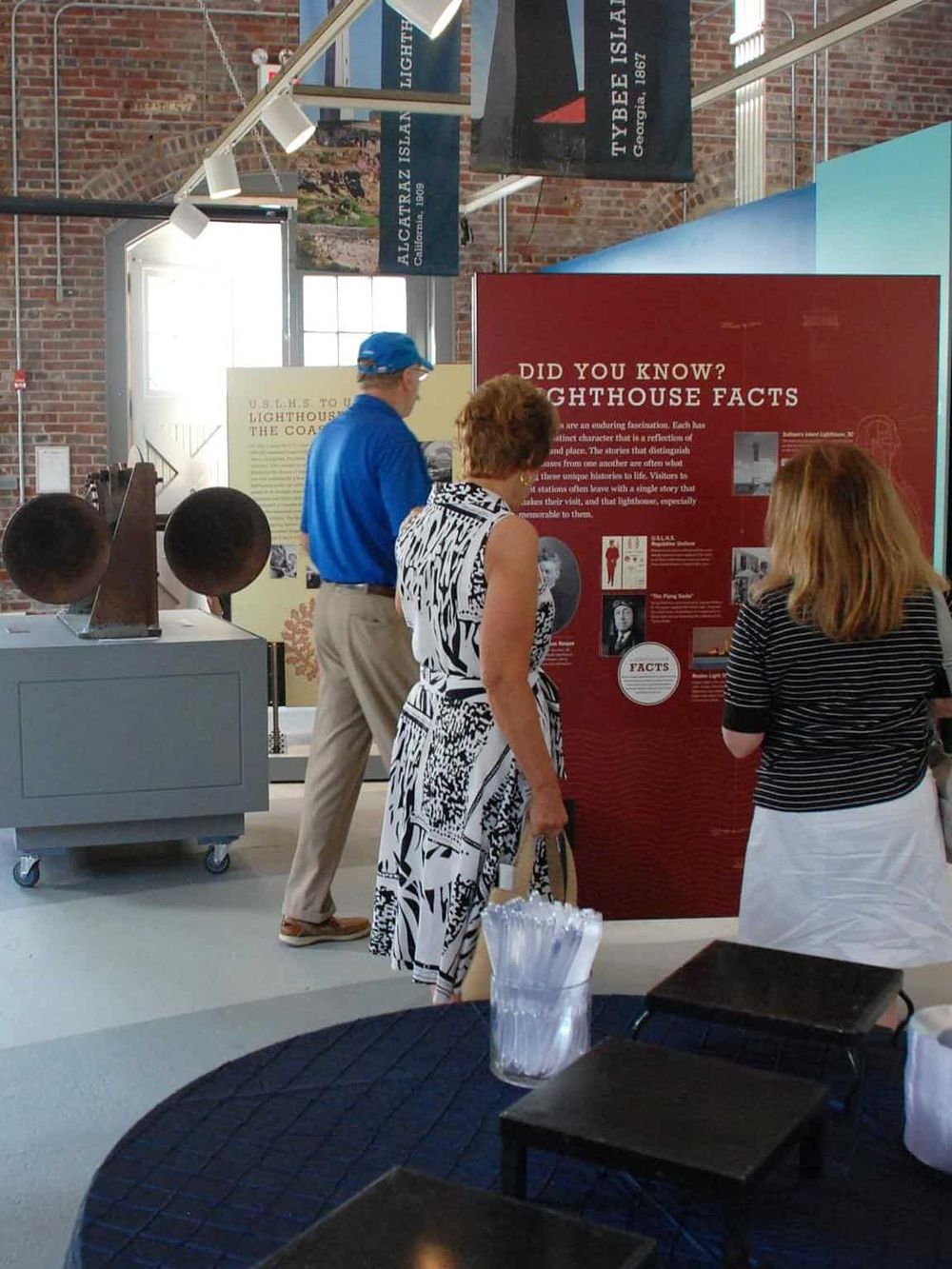 Historic lighthouse exhibit at Quest For Directions museum, showcasing lighthouse facts and maritime history.