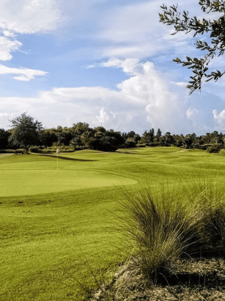 1. Beautiful golf course with lush green fairways and scenic landscape scenery.