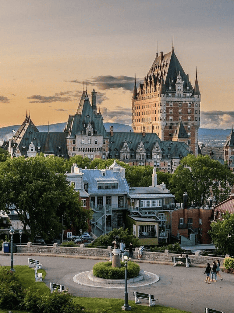 Elegant Château Frontenac exterior in Quebec City at sunset, a top travel destination.