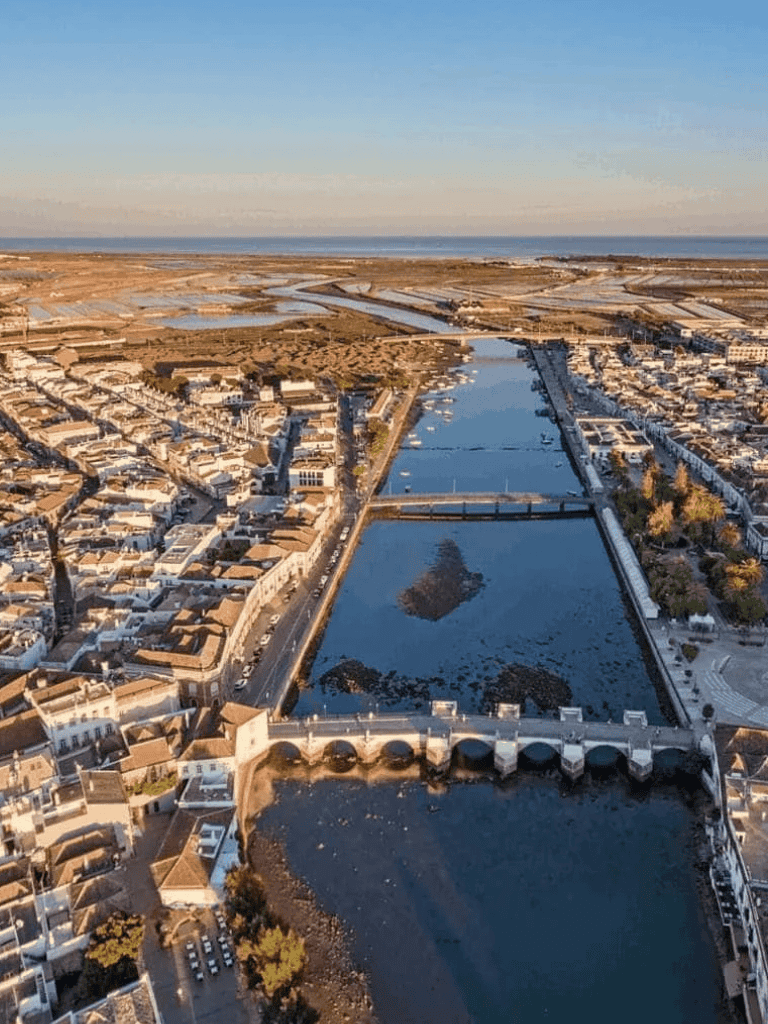 Historic town with canal system and coastal views in California.