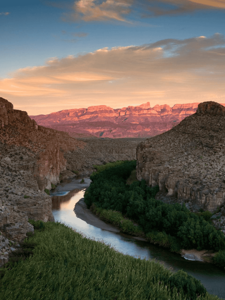 Vermilion Cliffs and Green River in Grand Canyon, Utah, during sunset.