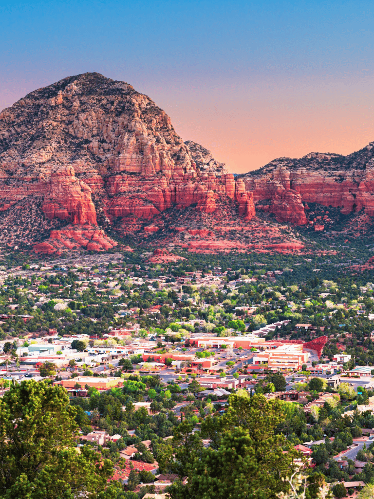 Colorful Sedona red rocks and scenic landscapes in Arizona at sunset.