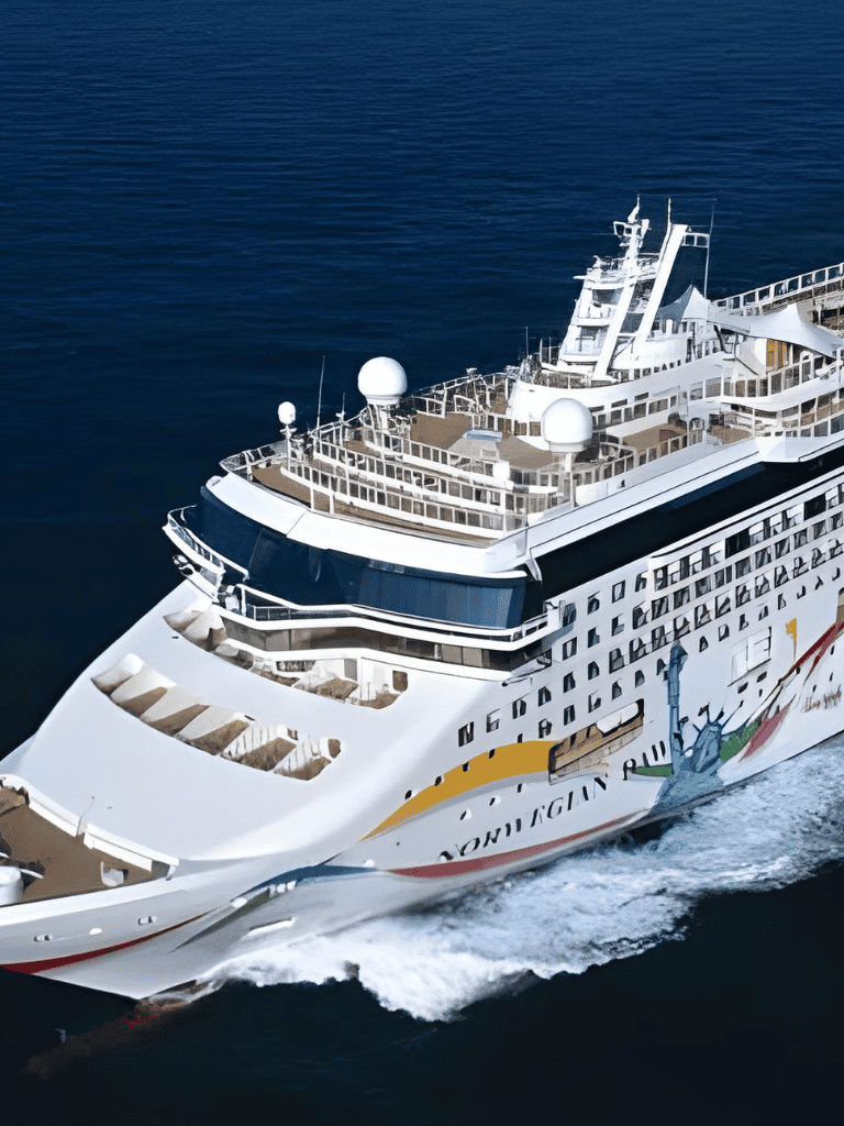 Luxury cruise ship sailing on open waters, offering travel and adventure.