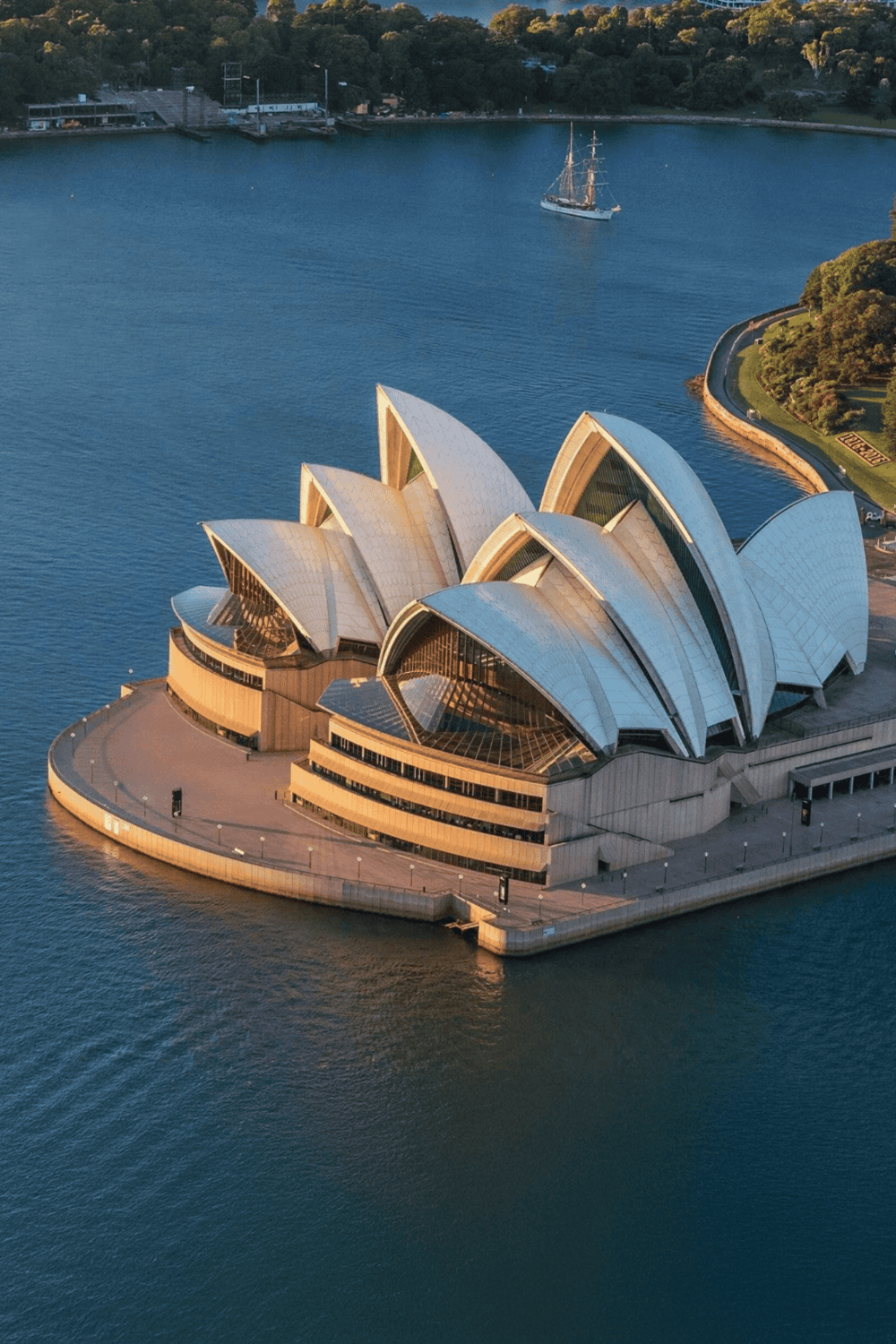 Aerial view of Sydney Opera House and harbor, top travel destination in Australia.