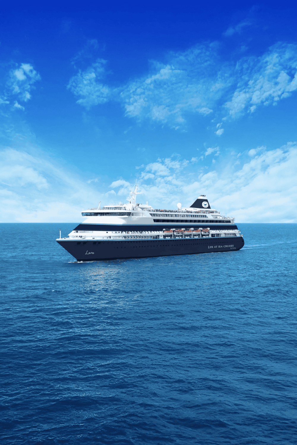 Luxury cruise ship sailing on the ocean under a blue sky, offering unforgettable sea travel experiences.