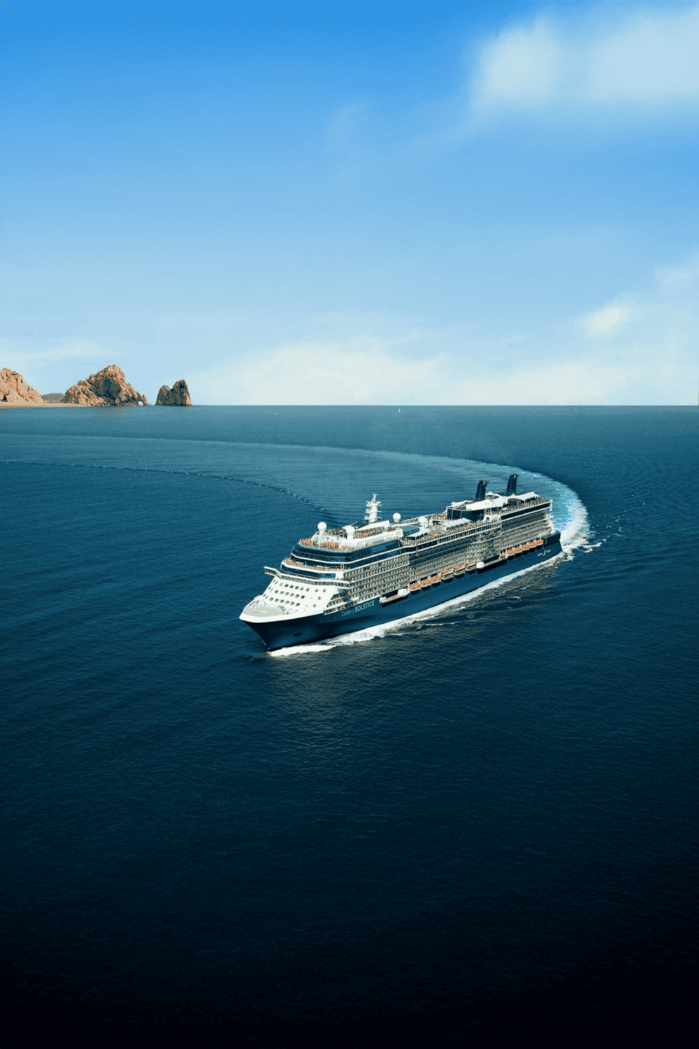 Cruise ship sailing in the ocean, luxury travel with QuestForDirections.