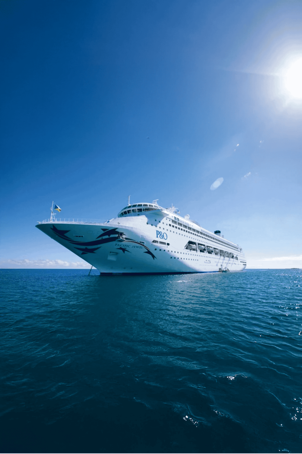 Cruise ship on blue ocean with clear sky, luxury travel, seaside adventure, QuestForDirections.
