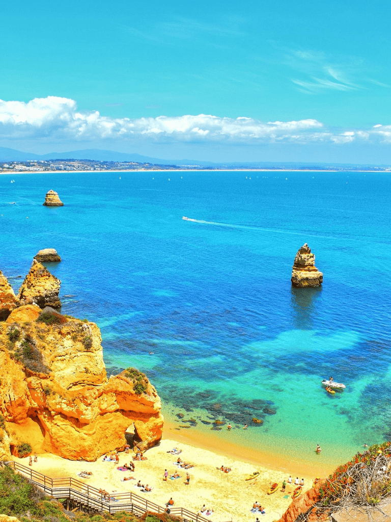 Vibrant Algarve coastline with dramatic cliffs, golden beaches, and clear blue waters perfect for seaside vacations.