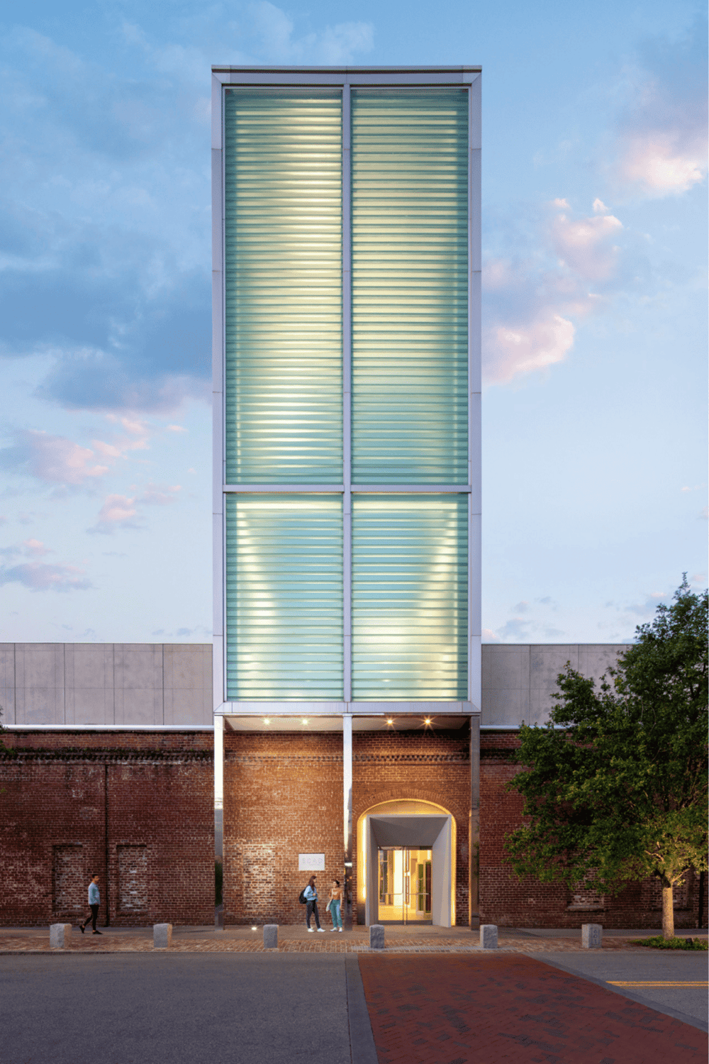 Modern building with glass facade for QuestForDirections, urban architecture, creative office space.