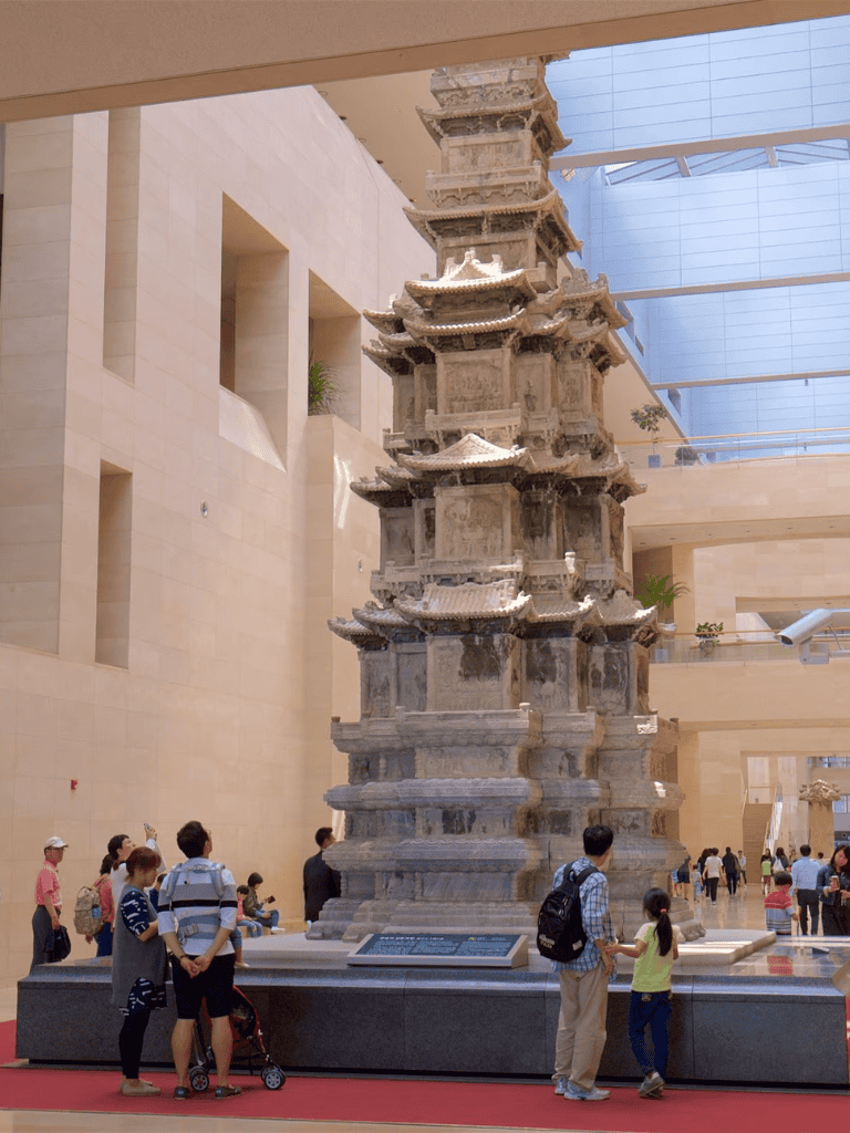 Ancient Chinese pagoda replica at QuestForDirections museum, showcasing traditional architecture.